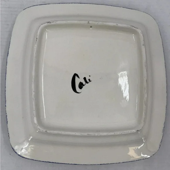 Cali 3D Yellow Sunflower Ladybug Blue White Chip Dip Serving Art Pottery  Signed - Picture 10 of 12